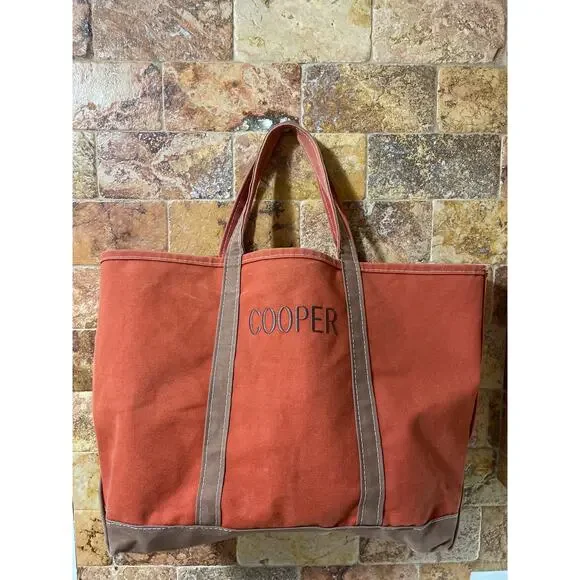 L.L.Bean Boat and Tote Bag Canvas Rust Orange Cotton USA Monogram Cooper - Picture 2 of 15